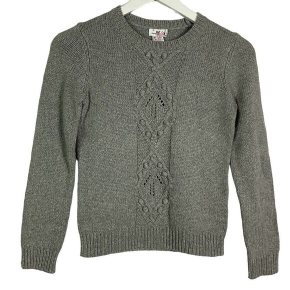 NWT Vineyard Vines Gray Heather Cable Sweater Crew Neck Long Sleeve Girls L(14)